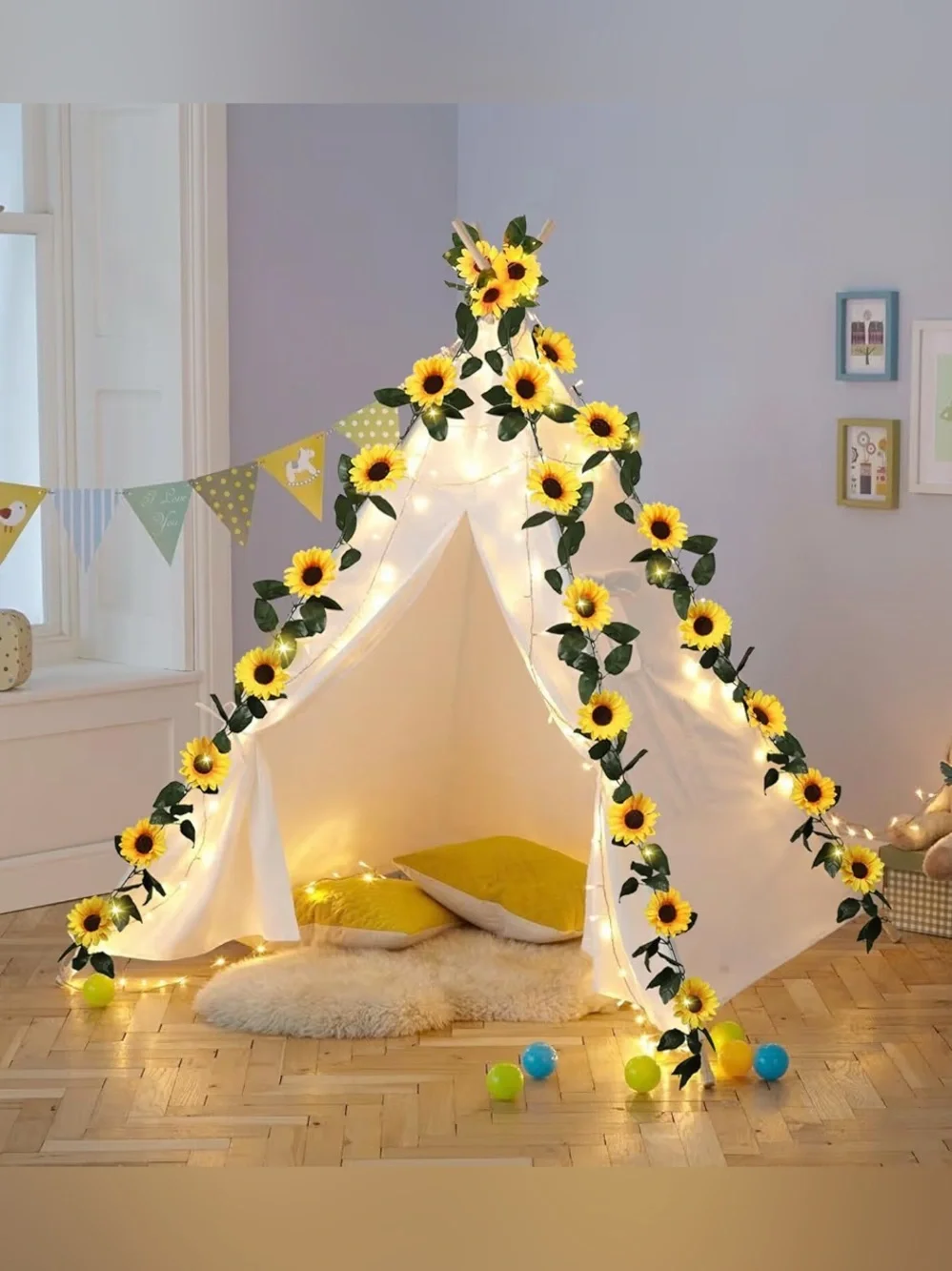 Silk Sunflower Garland Decor, 4 Vines Included, 7.4 ft Long Each